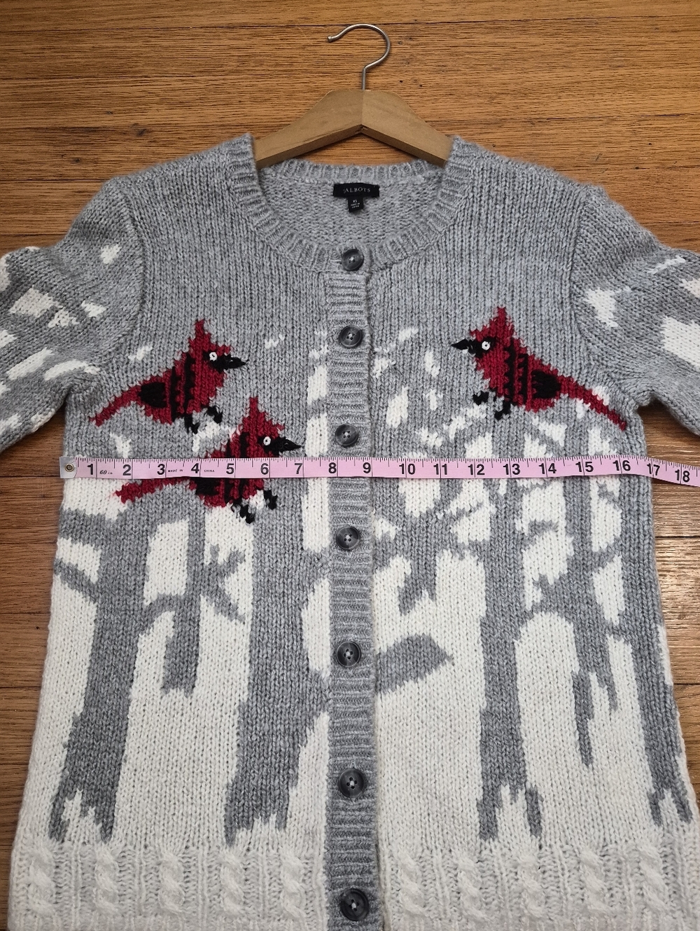 Talbots Cardinals Winter Snow Birch Cardigan Sweater Size XS - Picture 5 of 6